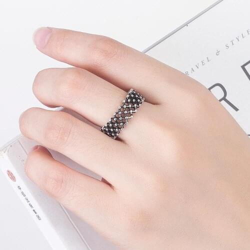 Cross Grid Pattern Punk Gothic Vintage Stackable Thai 925 Sterling Silver Adjustable Ring For Women Elegant Statement Jewelry