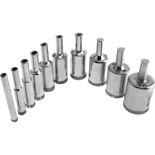 10pcs/lot Diamond Coated Core Hole Saw Drill Bit Set Tools Glass Drill Hole Opener for Tiles Glass Ceramic
