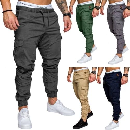 2018 multi-pocket cargo pants mens woven fabric casual pants leg pants six colors plus size M--XXXL