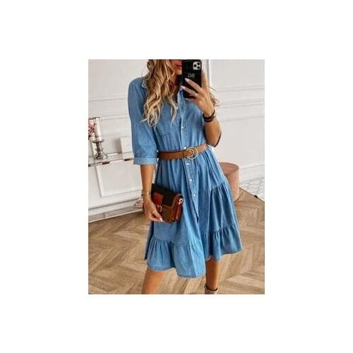 2021 denim square neck stitching row midi skirt