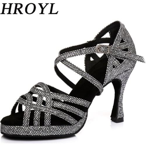 2021 New Women Latin Dance Shoes with Rhinestone Ballroom Salsa Social Wedding Performance Dance Heeled Shoes HROYL