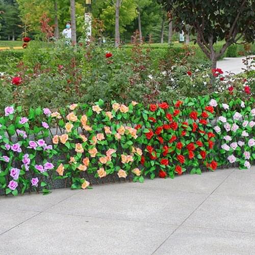 4 Colors Simulation Flower Fence with Wooden Frame Artificial Privacy Screen Garden Decoration