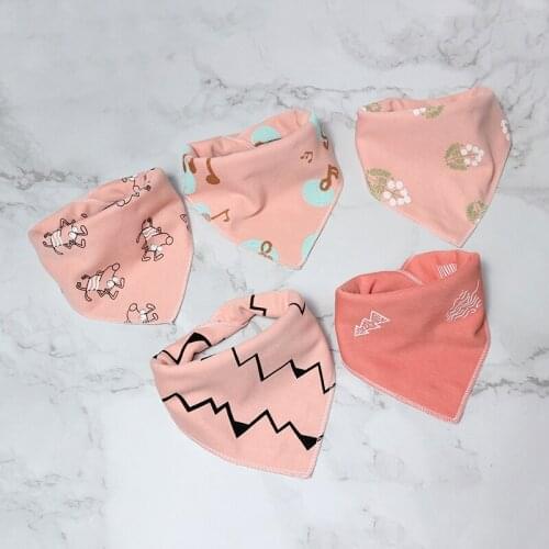 5-Piece Baby Bib Triangle Feeding Towel Hiccup Cloth Baby Cartoon Baby Girl Boy Feeding Apron Newborn Feeding Baby Supplies