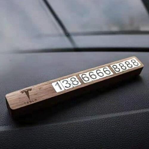 Car Temporary Parking Phone Number Card Plate for Tesla Model S 3 X Y Walnut Wood High Quality Number