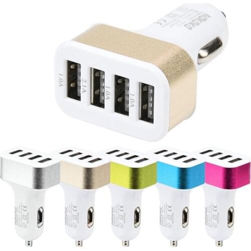 4 USB Ports Metal Travel Socket 4.0A Mobile Phone Fast Charging USB Car Adapter Charger For Xiaomi Huawei Android phones Tablet