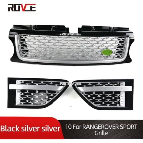 ROVCE Car Front bumper Grille Grill+Side Vent Cover For Land Rover Range Rover Sport 2010-2013 L320 Black Silver Silver