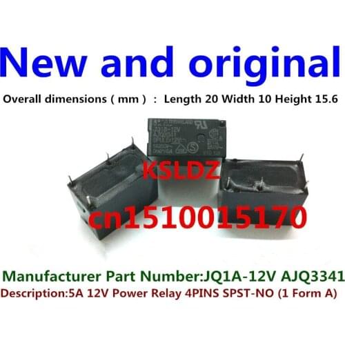 Free shipping lot (5pieces/lot) 100%Original New JQ1A-12V AJQ3341 JQ1A-12V-F AJQ3341F 5A250V 4PINS 12V Power Relay