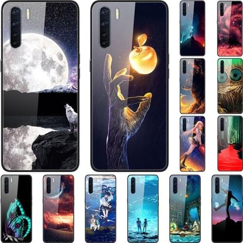 Case For OPPO A91 Back Phone Cover Black TPU Silicone Bumper With Tempered Glass