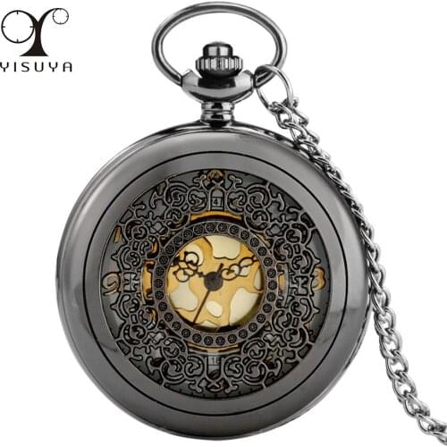 Black/Silver Hollow Half Hunter Quartz Pocket Watch Gold Arabic Numerals Dial Exquisite Vintage Necklace Watch Men Women Gifts