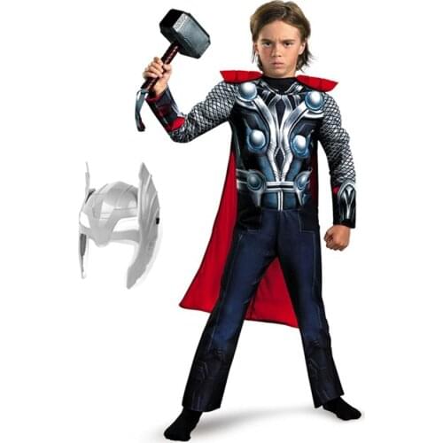 SuperHero Kids Thor Muscle Cosplay Costumes Clothes Led Harmmer Children Axe Halloween Christmas Gift