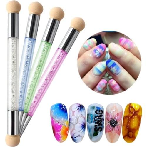 Limegirl Nail Art Brush Double-ended Gradient Shading Pen Dotting Brush Sponge Head Rhinestone Handle Nail Art Painting Tools