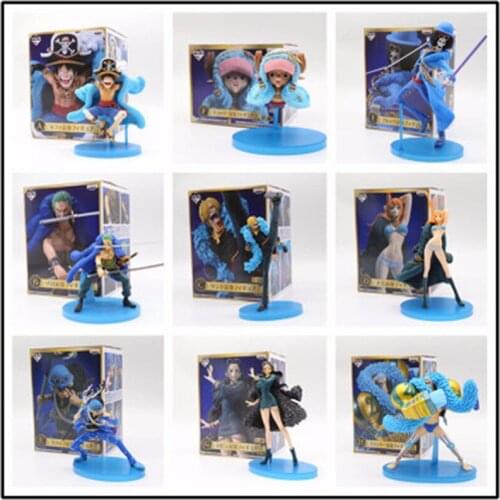 9style Anime One Piece 20th Anniversary Nami Luffy Brook Sanji Robin Chooper Blue Clothes Ver PVC Model Action Figure Doll toy
