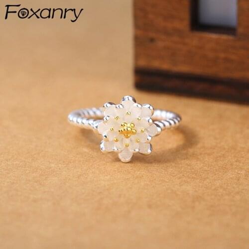 Foxanry 925 Sterling Silver Lotus Flower Opening Rings For Women Trendy Elegant Ladies Engagement Handmade New Fashion Jewelry
