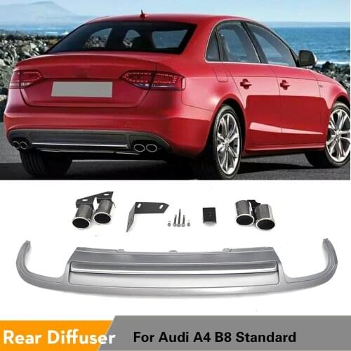 PP Car Rear Bumper Diffuser Lip With Exhaust Muffler For Audi A4 B8 Sedan 4 Door Standard Bumper Non Sline S4 RS4 2009 - 2012