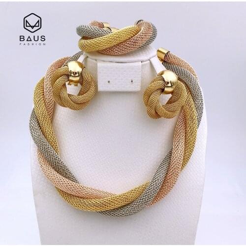 Good Quality Pink Two tone color Ethiopian Nigerian Indian Dubai jewelry set women african beads jewelry set arabic gold jewelry