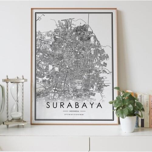SURABAYA city map Nordic Living Room Decoration Canvas Poster Modern Home Decor Art Print Painting