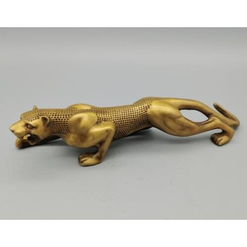 CHINA antique brass fengshui leopard small Statue Metal crafts family decorations statue