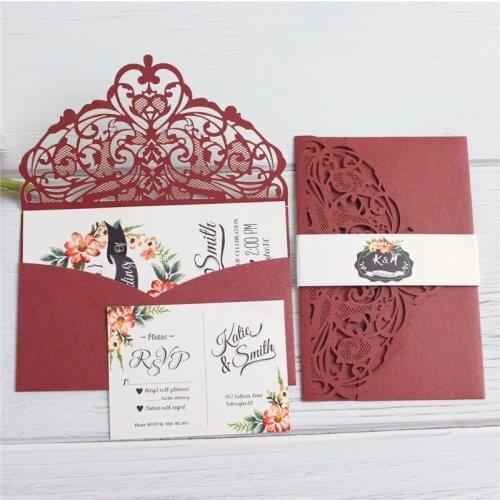 Envelopes for invitations with printing insert card RSVP belly band flower laser cut invite pocket multi colors 50pcs