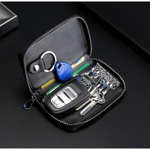 Fashion And Quality PU Leather Key Chain Wallet Car Key Holder Case Keychain Bag Zip Pouch with Card Slot
