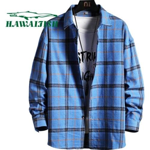 Mens loose plaid shirt jacket spring and autumn long-sleeved shirt casual shirt Korean version of the trend of new mens shirts