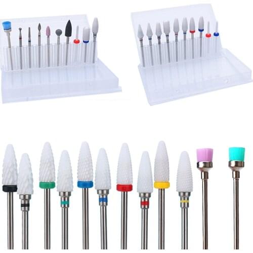 10 Pack Nail Drill Bit Milling Cutters Rotary Nail Files Polishing Ceramics Electric Manicure Cutters Mill Accessory Tool Kits