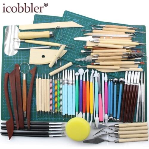 Ceramic Clay Tools Set for Pottery Sculpting Double Sided Modeling Kit Cutting Mat with Ball Stylus Dotting Kid Handmade Carving