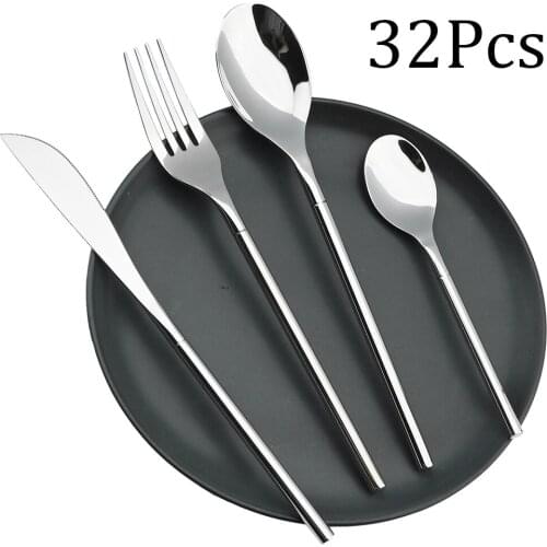 32Pcs Tableware Set Fork Spoon Knife Dinnerware Set 304 Stainless Steel Silverware Set Kitchen Cutlery Western Mirror Polishing