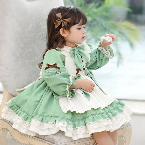 New Girls Cotton Long Sleeve Dress Spanish style Princess casual cake Dress Newborn Dress