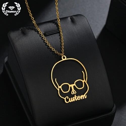 Diamon New Personalized Skeleton Stainless Steel Necklaces For Women Chains Men Pendants Custom Name Color Jewelry Boy Gifts