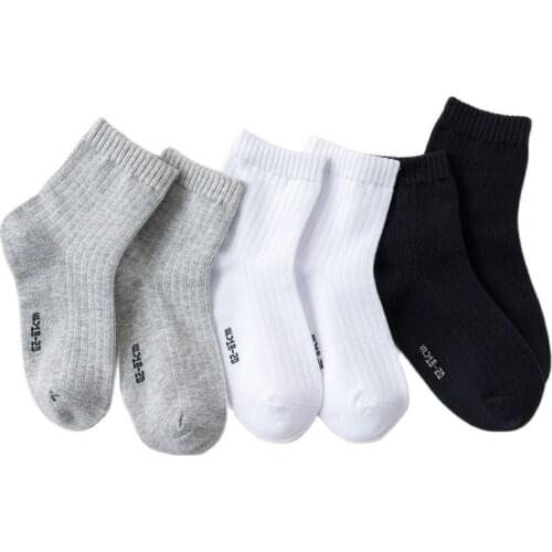 3 Pairs Autumn Winter Kids Socks Quality Products Warm Stretch Material Cotton Three Solid Color White Ankle Socks Child 1-12Y