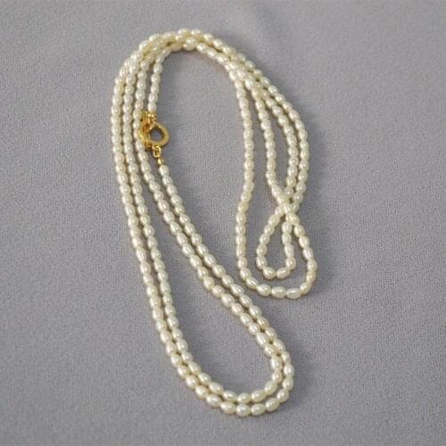 Amaiyllis 18K Gold Baroque Freshwater Rice Pearl Necklace Simple Temperament OT Buckle Sweater Chain Long Necklace Jewelry