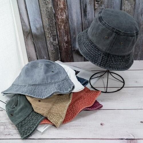 Women Fashion Retro Denim Washed Bucket Hat Cotton Foldable Fisherman Cap Men Outdoor Sunscreen Fishing Hunting Hat Beach Cap