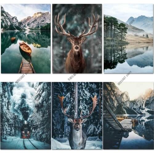 Landscape Diamond Embroidery Autumn Scandinavian Mountain Lake Diamond Painting Full Square Room Decoration Cross Stitch Kits