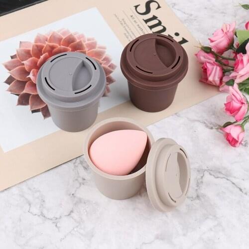 2021 New Hot Empty Coffee Cup Sponge Stand Storage Case Makeup Puff Holder Empty Cosmetic Dry Box Portable Makeup Accessories