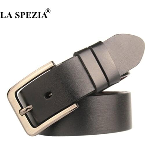 LA SPEZIA 160cm Large Size Belt Men Genuine Leather Belt Plus Size Pin Buckle Black Classic Male Cow Leather Belt For Trousers