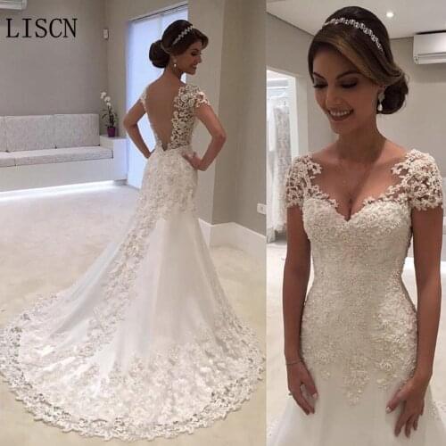 Romantic Vintage Custom Crystal Beaded Backless Vestido De Noiva Lace Mermaid Wedding Dress Long Princess Charming Bridal Gowns
