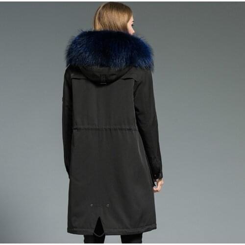 Luxury Womens Coat Female Natural Rabbit Liner Parka Winter Jacket Women Raccoon Fur Collar Long Coats MY3499