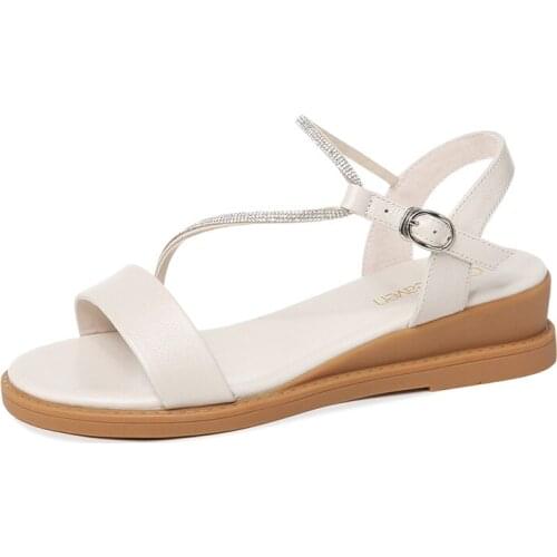Open-Toed Wedge Sandals, Flat Buckle Solid-Color WomenS Shoes, WomenS Platform Shoes
