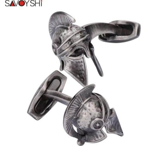 SAVOYSHI Retro war helmet Cufflinks for Mens Shirt Ancient silver Plated Ghosts Skeleton Cufflinks High Quality Men Jewelry