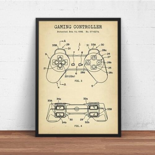 Gaming Controller Blueprint Art Poster Patent Prints Gamer Gifts ame Room Decor Gamepad Video Game Joystick Art Painting Picture