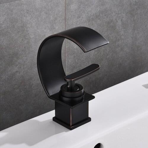 LIUYUE Basin Faucets Brass Dark Bronze/Chrome Bathroom Basin Curve type Flat Mouth Faucet Cold Hot Water Sink Mixer Tap Torneira