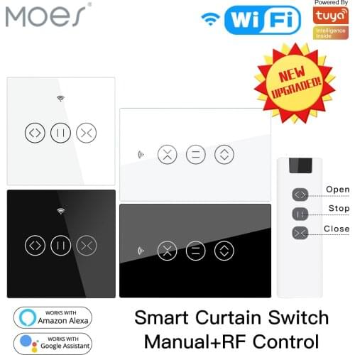 US EU WiFi RF433 Smart Touch Curtain Roller Blinds Motor Switch Tuya Smart Life App Remote Control Works with Alexa Google Home