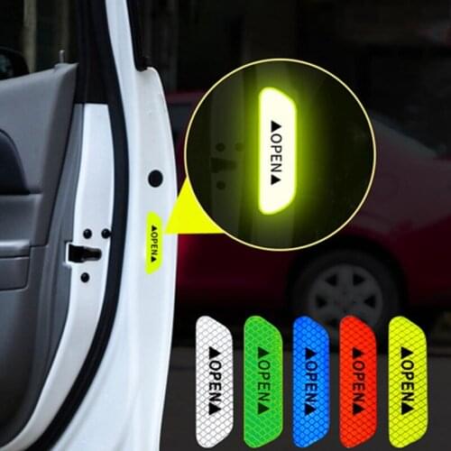 4x Car Door Open Reflective Safety Open Sign Full Warning Sticker Door Sticker Attachment 9.2*2.5cm Automotive Exterior Supplies
