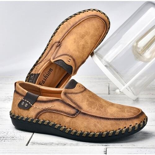 PU Leather Comfortable Mens Flat Loafers Mens Office Business Dress Male Walking Driving Shoes Zapatos De Hombre Big Size 48