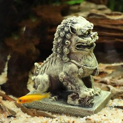 Simulation Stone Lion Fish Tank Landscape Ornaments Resin Rockery Goldfish Spawning House Artificial Crafts Aquarium Decoration