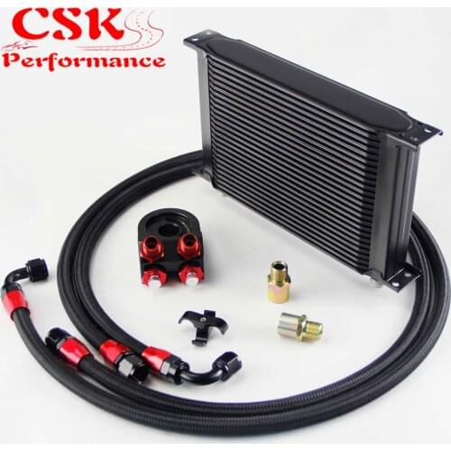 Universal 25 Row AN8 Engine Transmission Oil Cooler British Type + Filter Adapter Kit Black/Blue
