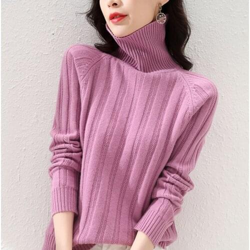 Womens pullover 2021 winter new high neck 100% wool sweater casual solid color cashmere sweater plus size ladies jacket thick