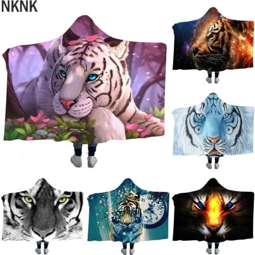 Winter Warm Blanket Tiger 3d Print Wearable Hooded Blanket Home Office Sofa Travel Throw Cover Adult Kids Hoodies Blanket Cloak
