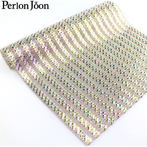 1pcs 24*40cm New products shine AB color crystal glass cloth paste back glue hot fix rhinestone DIY patch applique TR110