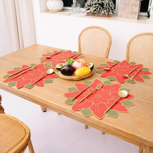 4 Pcs Christmas Flower Placemat Cutwork Embroidered Floral Christmas Flowers Dresser Scarf Table Topper for Home Dining
